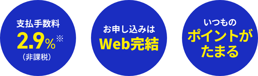 支払手数料2.9%※（非課税） お申し込みはWeb完結 いつものポイントがたまる